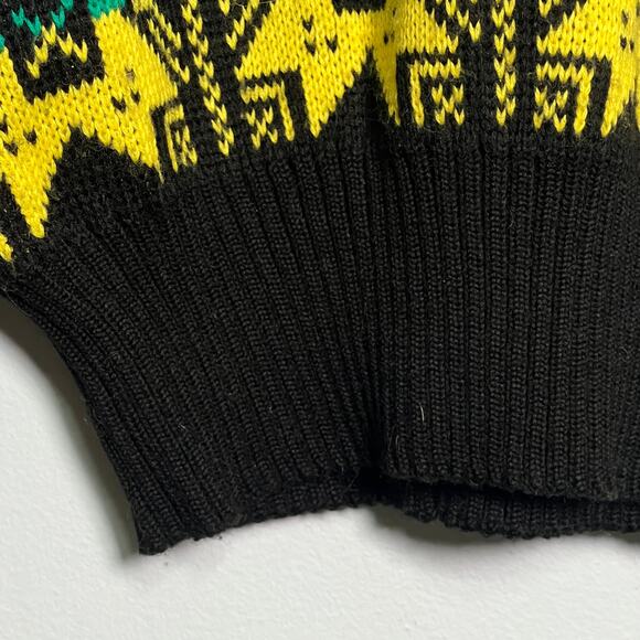Vintage 80s Hermans Ski Sweater Rainbow Neon Geometric Fair Isle Size Medium - Picture 6 of 8